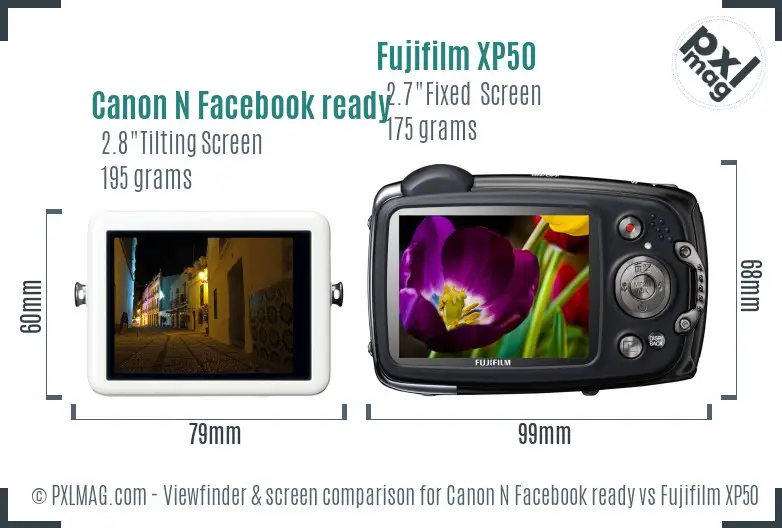 Canon N Facebook ready vs Fujifilm XP50 Screen and Viewfinder comparison Canon N Facebook ready vs Fujifilm XP50 Screen and Viewfinder comparison