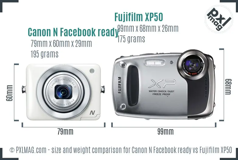 Canon N Facebook ready vs Fujifilm XP50 size comparison Canon N Facebook ready vs Fujifilm XP50 size comparison