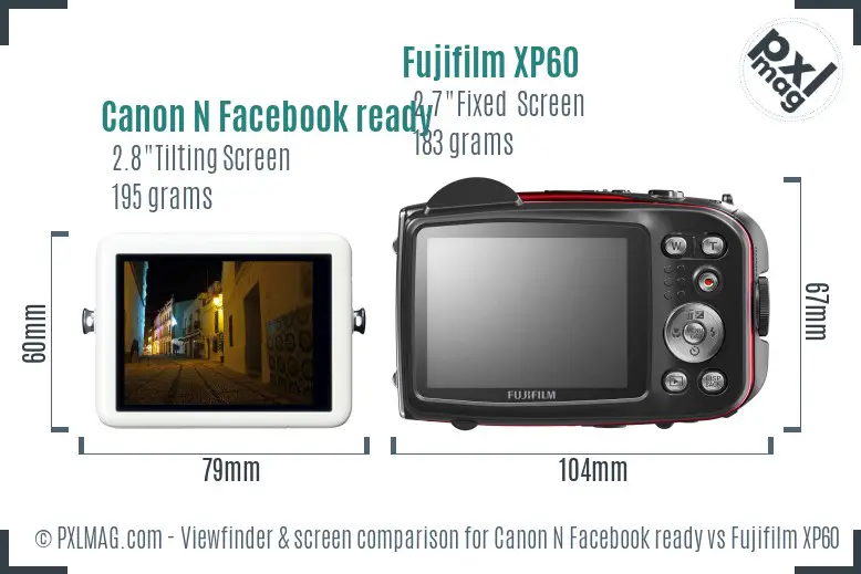 Canon N Facebook ready vs Fujifilm XP60 Screen and Viewfinder comparison