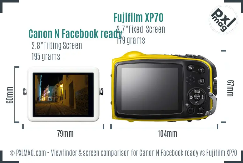 Canon N Facebook ready vs Fujifilm XP70 Screen and Viewfinder comparison
