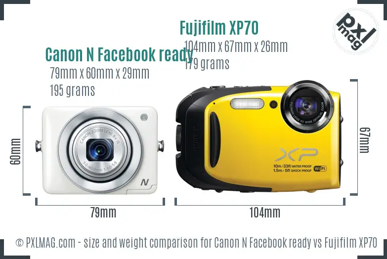 Canon N Facebook ready vs Fujifilm XP70 size comparison