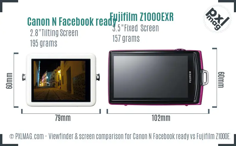 Canon N Facebook ready vs Fujifilm Z1000EXR Screen and Viewfinder comparison