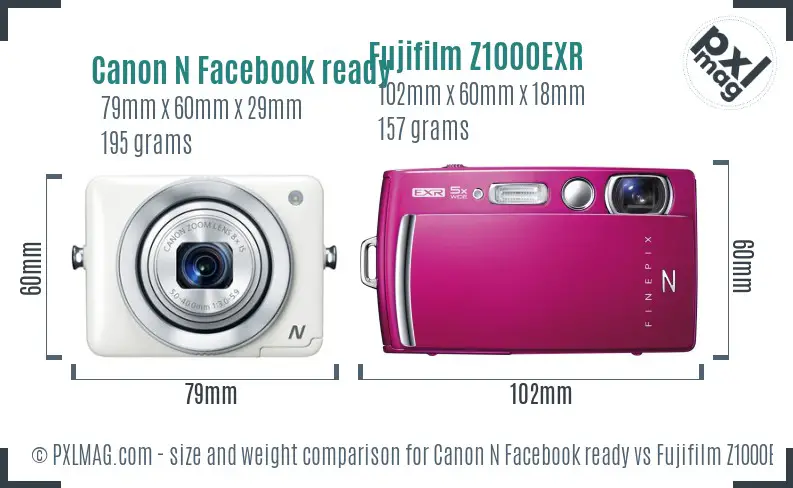 Canon N Facebook ready vs Fujifilm Z1000EXR size comparison Canon N Facebook ready vs Fujifilm Z1000EXR size comparison