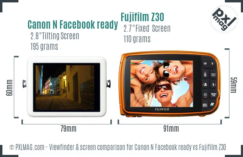 Canon N Facebook ready vs Fujifilm Z30 Screen and Viewfinder comparison Canon N Facebook ready vs Fujifilm Z30 Screen and Viewfinder comparison