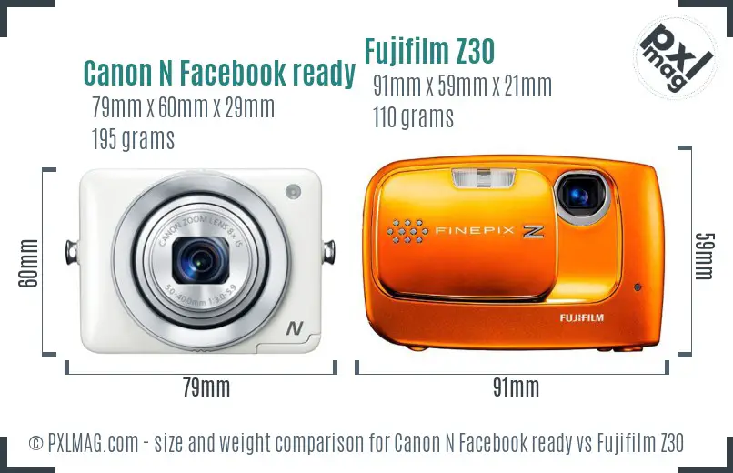 Canon N Facebook ready vs Fujifilm Z30 size comparison Canon N Facebook ready vs Fujifilm Z30 size comparison