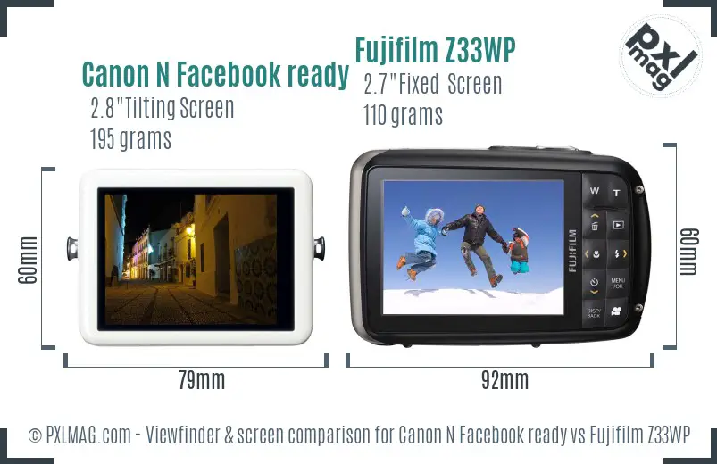 Canon N Facebook ready vs Fujifilm Z33WP Screen and Viewfinder comparison