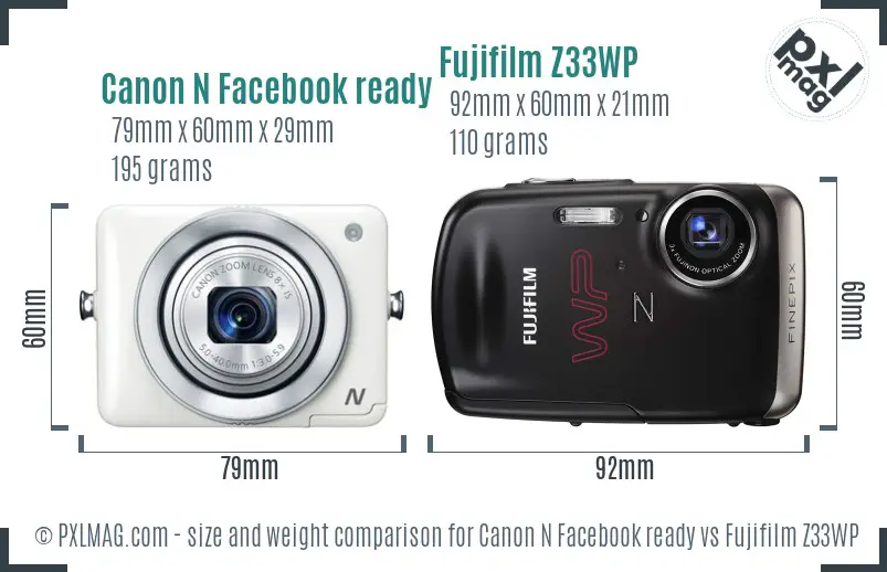 Canon N Facebook ready vs Fujifilm Z33WP size comparison