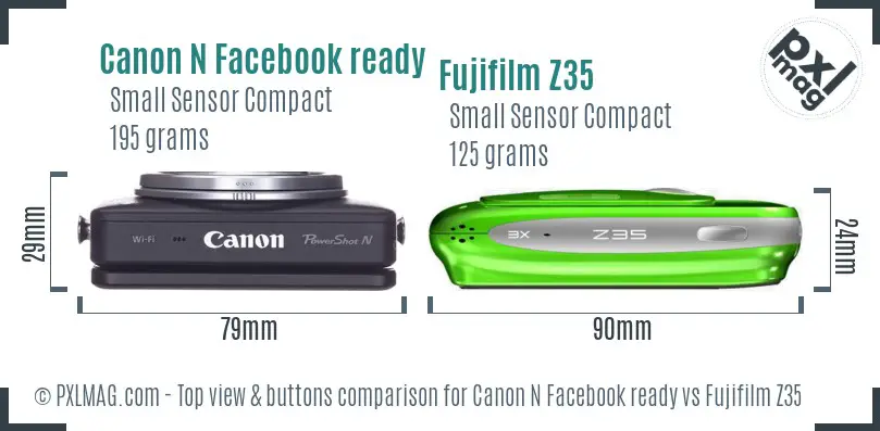 Canon N Facebook ready vs Fujifilm Z35 top view buttons comparison Canon N Facebook ready vs Fujifilm Z35 top view buttons comparison