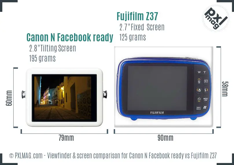 Canon N Facebook ready vs Fujifilm Z37 Screen and Viewfinder comparison