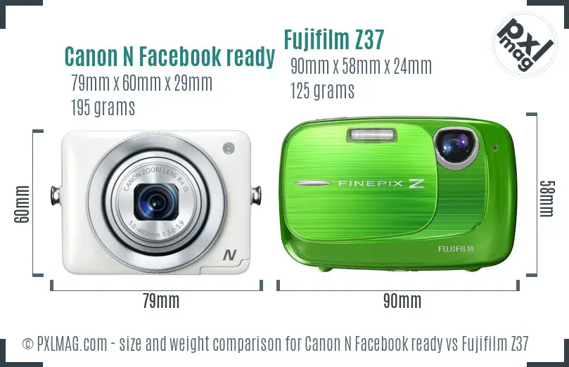 Canon N Facebook ready vs Fujifilm Z37 size comparison