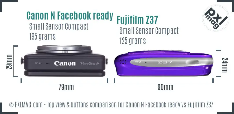 Canon N Facebook ready vs Fujifilm Z37 top view buttons comparison