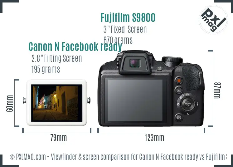 Canon N Facebook ready vs Fujifilm S9800 Screen and Viewfinder comparison