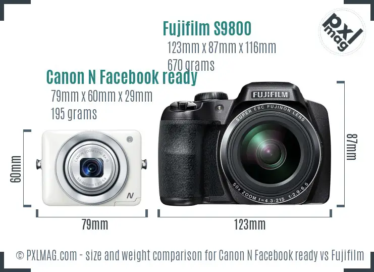 Canon N Facebook ready vs Fujifilm S9800 size comparison