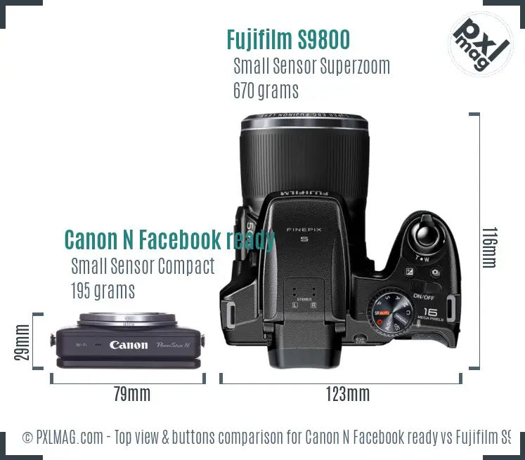 Canon N Facebook ready vs Fujifilm S9800 top view buttons comparison