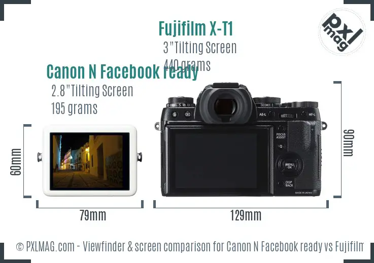 Canon N Facebook ready vs Fujifilm X-T1 Screen and Viewfinder comparison