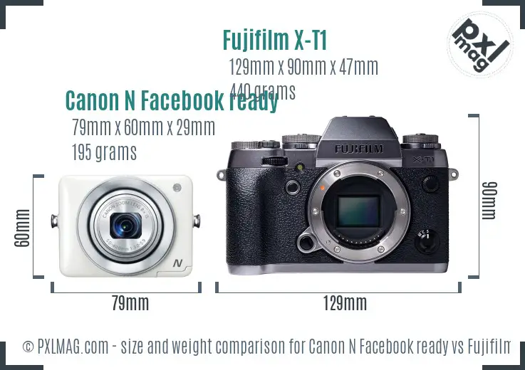 Canon N Facebook ready vs Fujifilm X-T1 size comparison