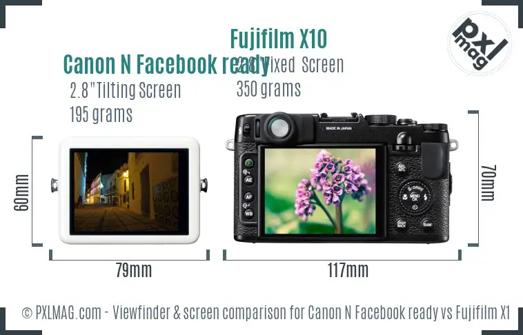 Canon N Facebook ready vs Fujifilm X10 Screen and Viewfinder comparison