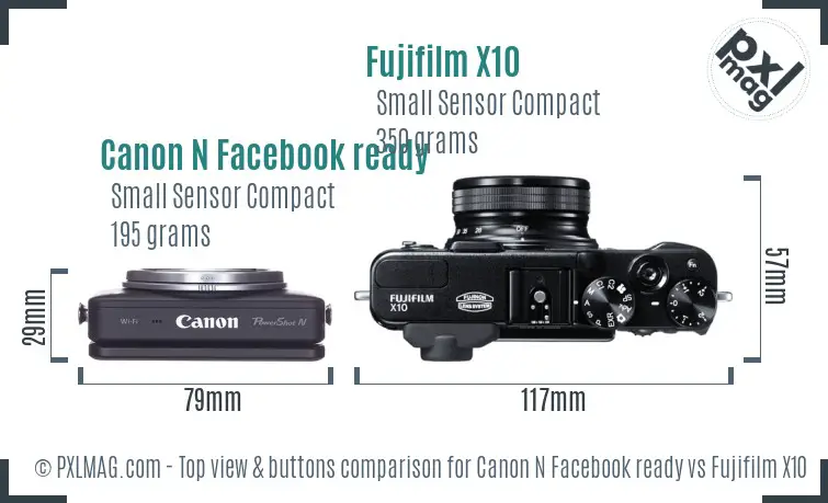 Canon N Facebook ready vs Fujifilm X10 top view buttons comparison