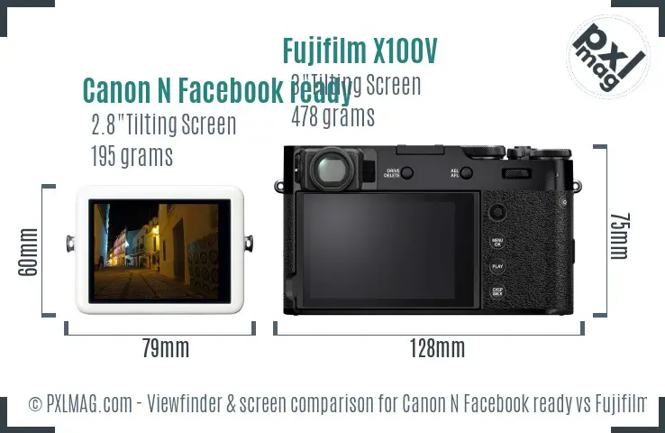 Canon N Facebook ready vs Fujifilm X100V Screen and Viewfinder comparison