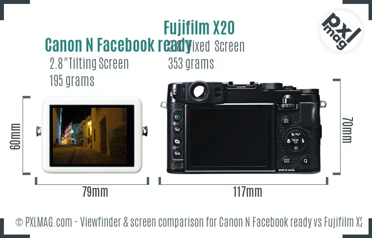 Canon N Facebook ready vs Fujifilm X20 Screen and Viewfinder comparison