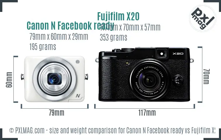 Canon N Facebook ready vs Fujifilm X20 size comparison