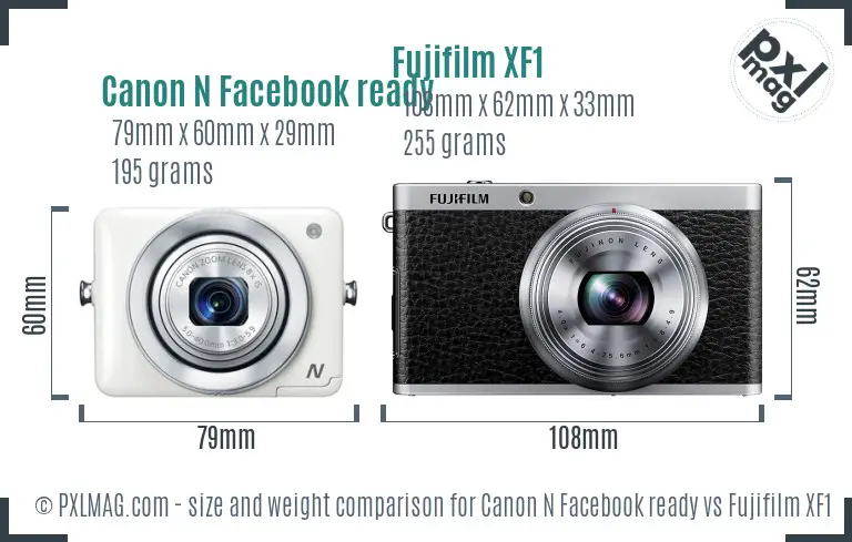 Canon N Facebook ready vs Fujifilm XF1 size comparison Canon N Facebook ready vs Fujifilm XF1 size comparison