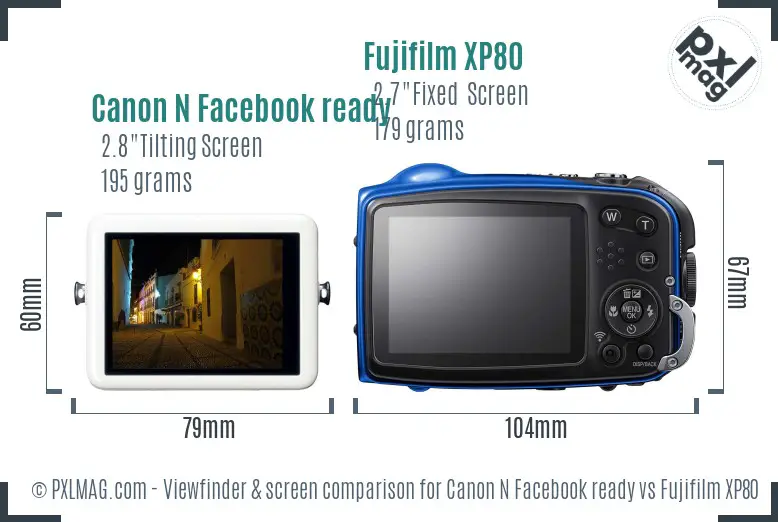 Canon N Facebook ready vs Fujifilm XP80 Screen and Viewfinder comparison