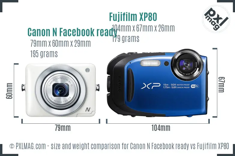 Canon N Facebook ready vs Fujifilm XP80 size comparison