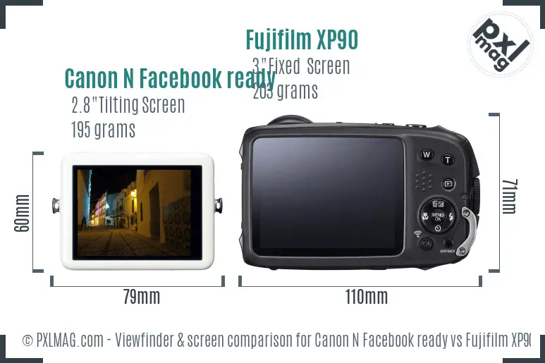 Canon N Facebook ready vs Fujifilm XP90 Screen and Viewfinder comparison