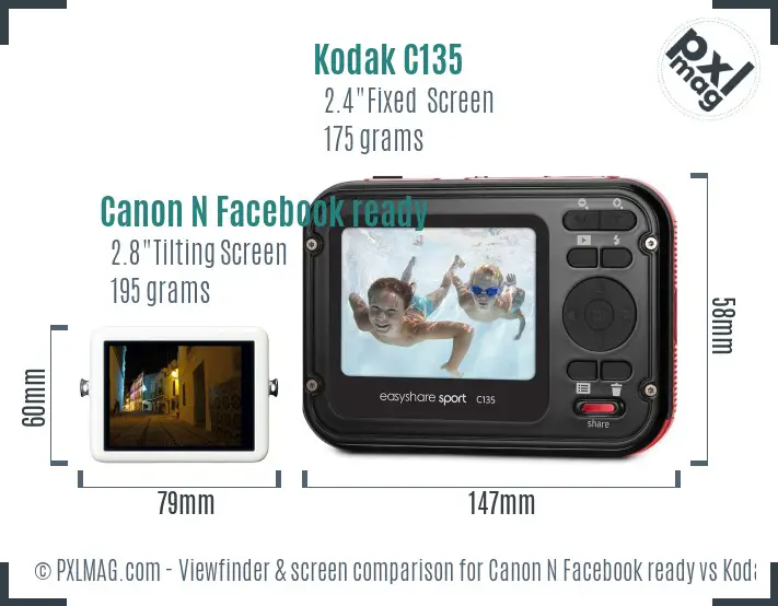 Canon N Facebook ready vs Kodak C135 Screen and Viewfinder comparison