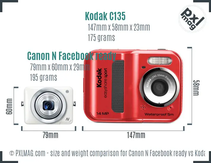 Canon N Facebook ready vs Kodak C135 size comparison