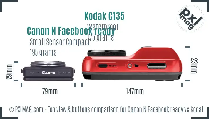 Canon N Facebook ready vs Kodak C135 top view buttons comparison