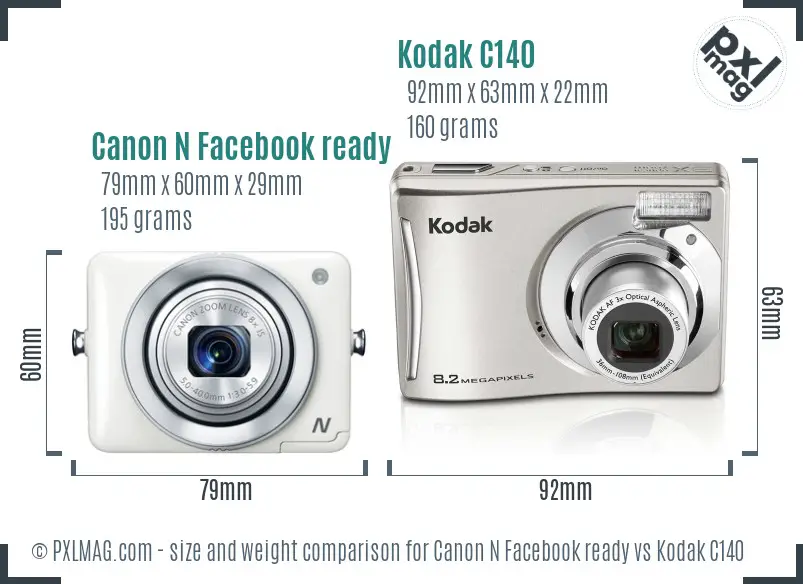 Canon N Facebook ready vs Kodak C140 size comparison Canon N Facebook ready vs Kodak C140 size comparison