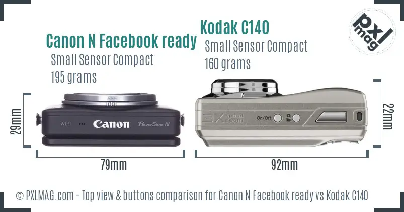 Canon N Facebook ready vs Kodak C140 top view buttons comparison Canon N Facebook ready vs Kodak C140 top view buttons comparison