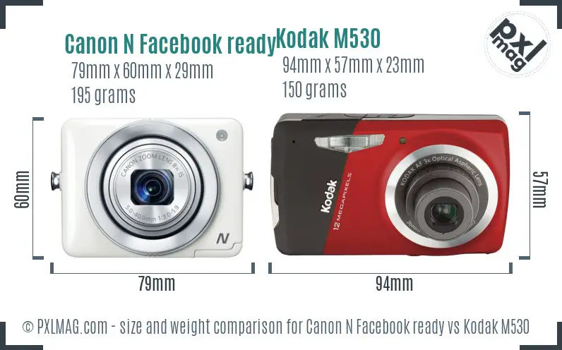 Canon N Facebook ready vs Kodak M530 size comparison