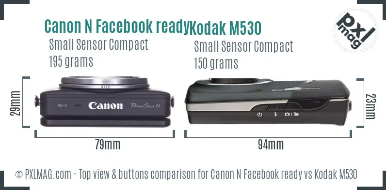 Canon N Facebook ready vs Kodak M530 top view buttons comparison