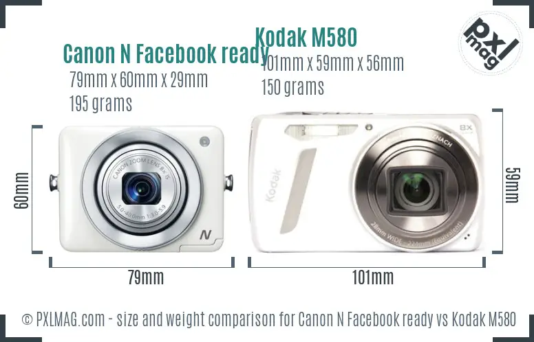Canon N Facebook ready vs Kodak M580 size comparison