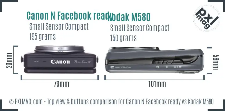 Canon N Facebook ready vs Kodak M580 top view buttons comparison