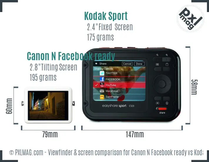 Canon N Facebook ready vs Kodak Sport Screen and Viewfinder comparison