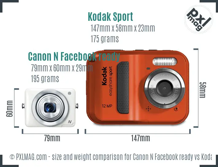 Canon N Facebook ready vs Kodak Sport size comparison