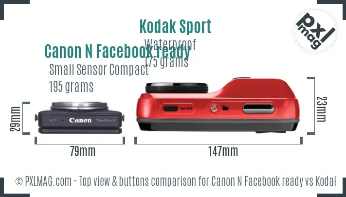 Canon N Facebook ready vs Kodak Sport top view buttons comparison