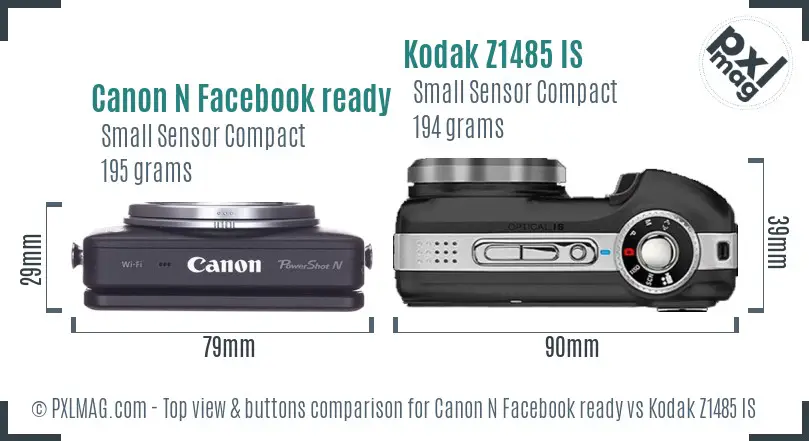 Canon N Facebook ready vs Kodak Z1485 IS top view buttons comparison