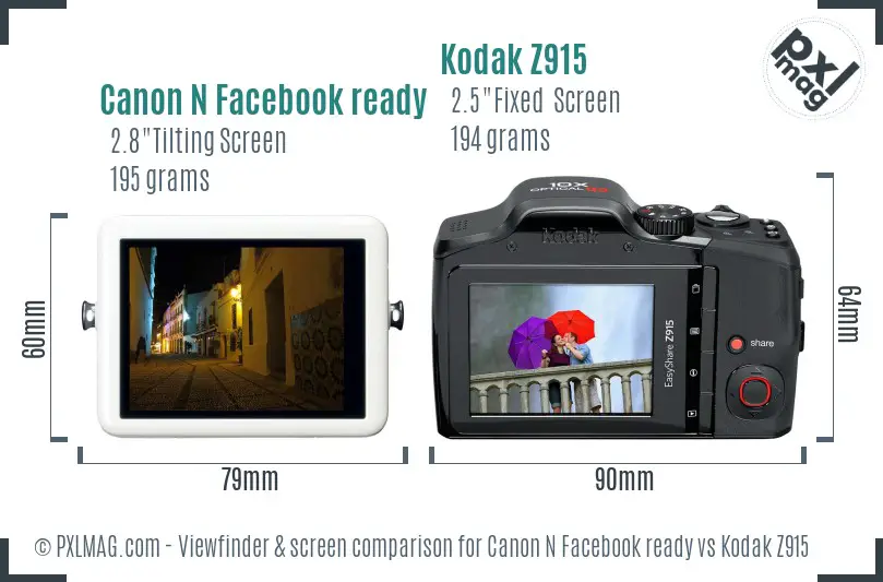 Canon N Facebook ready vs Kodak Z915 Screen and Viewfinder comparison