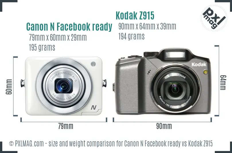 Canon N Facebook ready vs Kodak Z915 size comparison