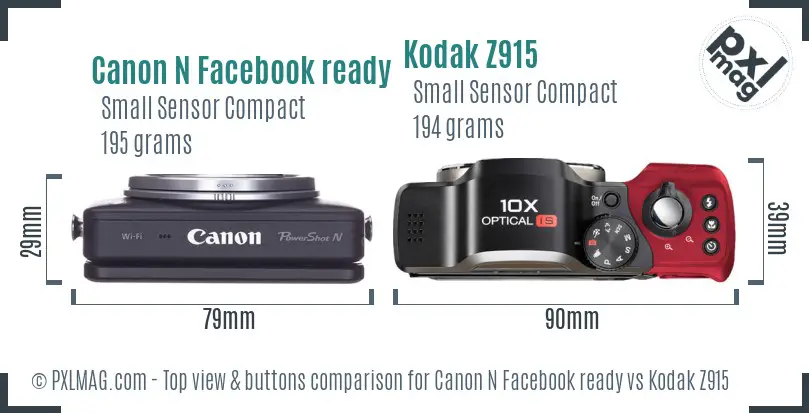 Canon N Facebook ready vs Kodak Z915 top view buttons comparison