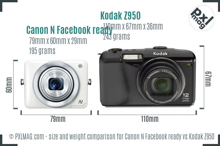 Canon N Facebook ready vs Kodak Z950 size comparison Canon N Facebook ready vs Kodak Z950 size comparison