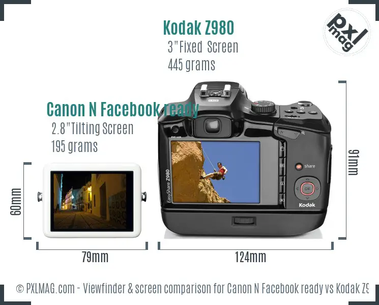 Canon N Facebook ready vs Kodak Z980 Screen and Viewfinder comparison