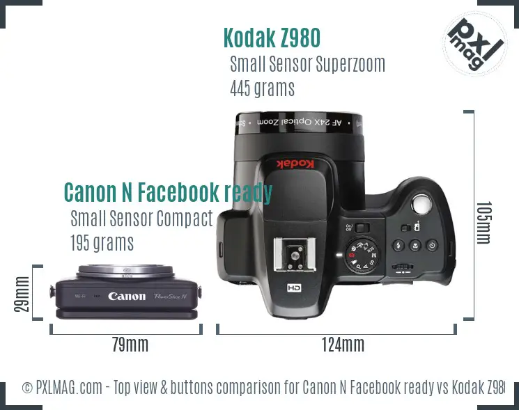 Canon N Facebook ready vs Kodak Z980 top view buttons comparison