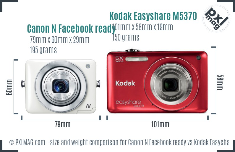 Canon N Facebook ready vs Kodak Easyshare M5370 size comparison