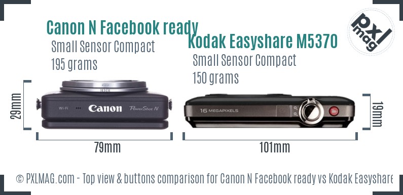 Canon N Facebook ready vs Kodak Easyshare M5370 top view buttons comparison
